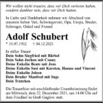 Traueranzeige Adolf Schubert