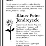Danksagung Klaus-Peter Jendreyeck