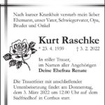 Traueranzeige Kurt Raschke