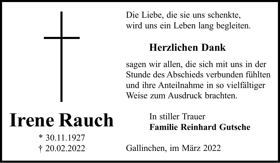 Danksagung Irene Rauch