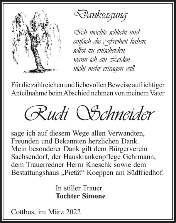 Danksagung Rudi Schneider