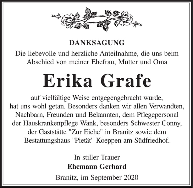 Danksagung Erika Grafe