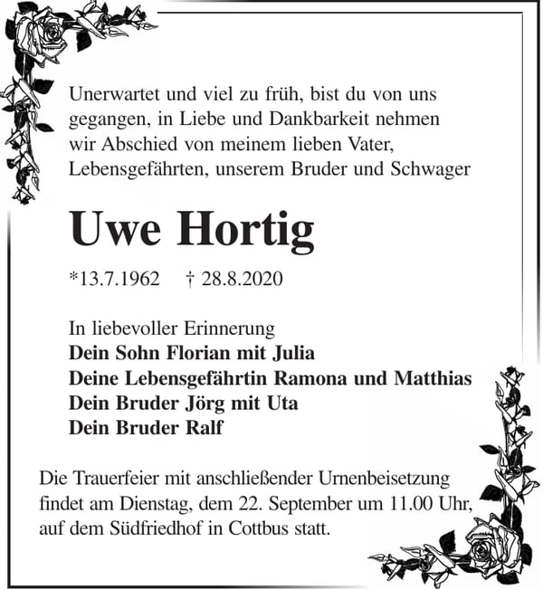 Traueranzeige Uwe Hortig