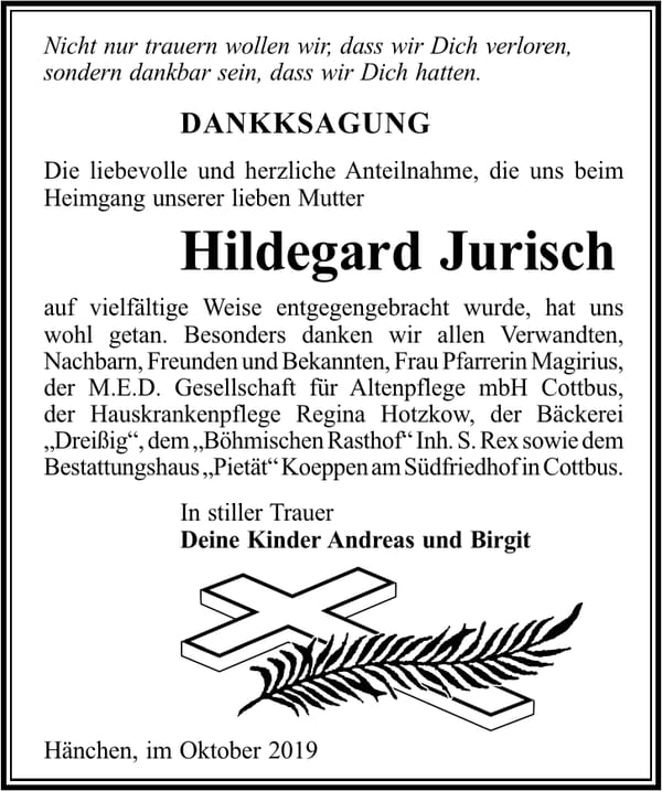 Danksagung Hildegard Jurisch