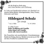 Traueranzeige Hildegard Schulz, geb. Lehnigk