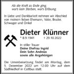 Traueranzeige Dieter Klünner