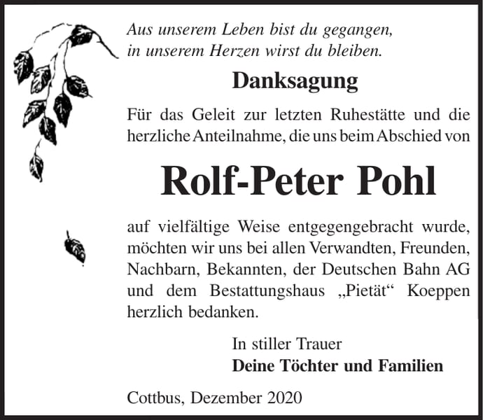 Danksagung Rolf-Peter Pohl