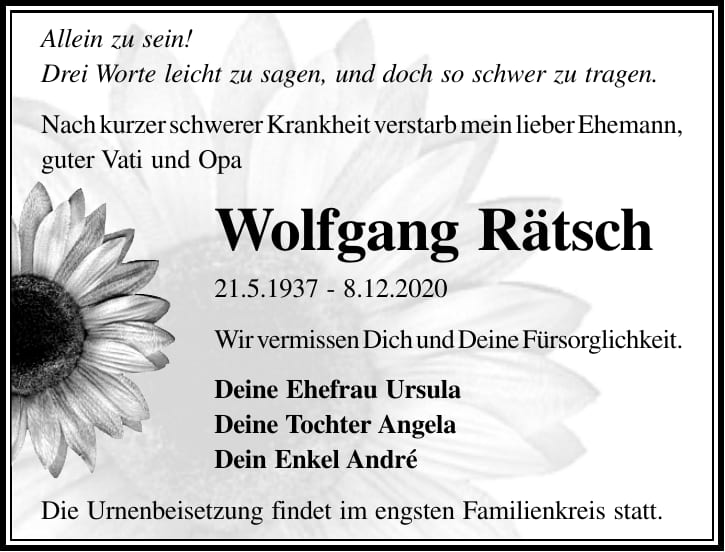 Traueranzeige Wolfgang Rätsch