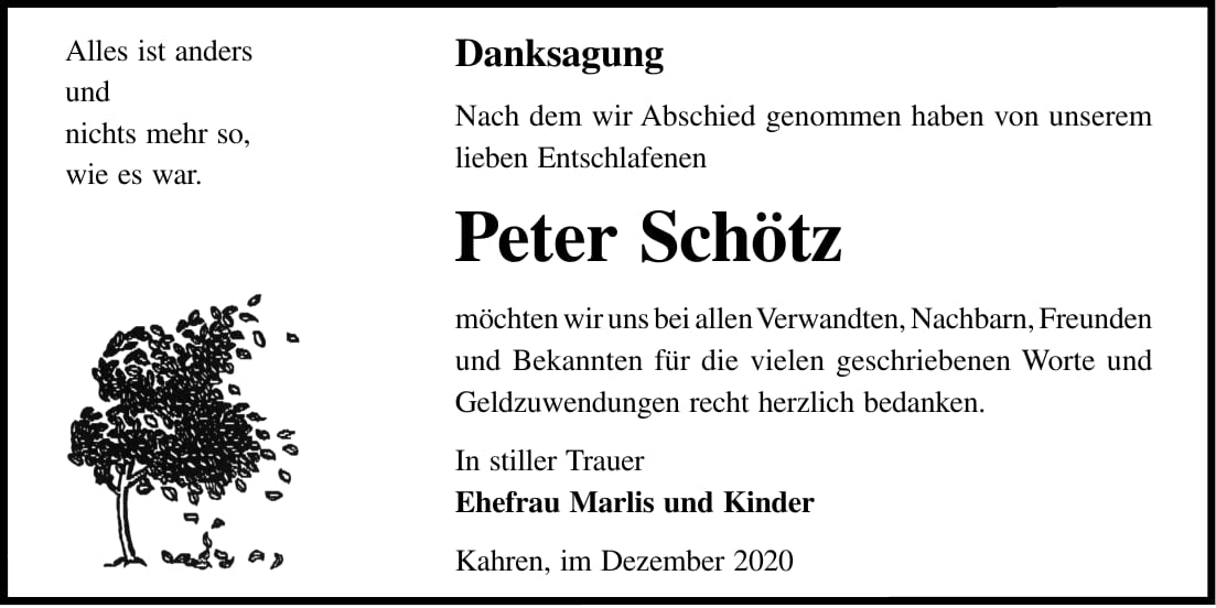 Danksagung Peter Schötz