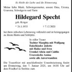 Traueranzeige Hildegard Specht, geb. Krüger