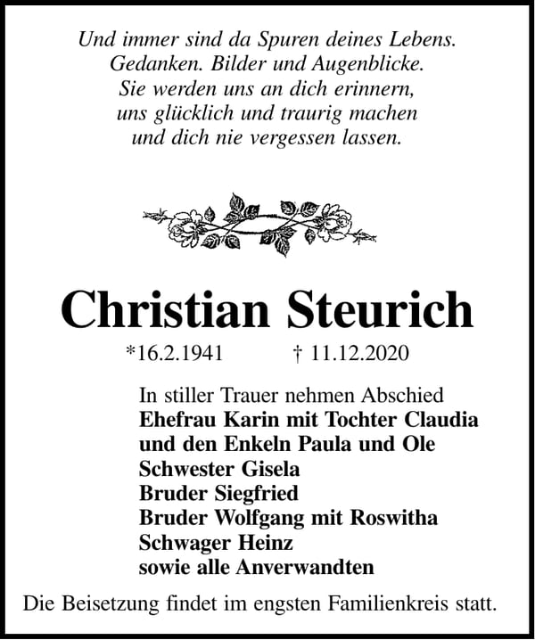 Traueranzeige Christian Steurich