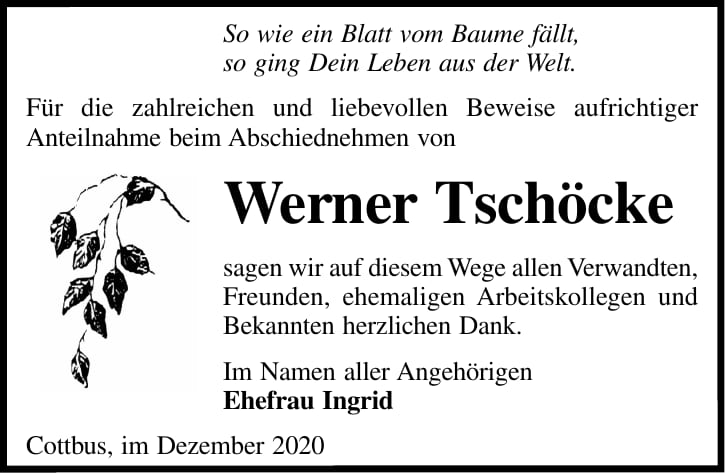 Danksagung Werner Tschöcke