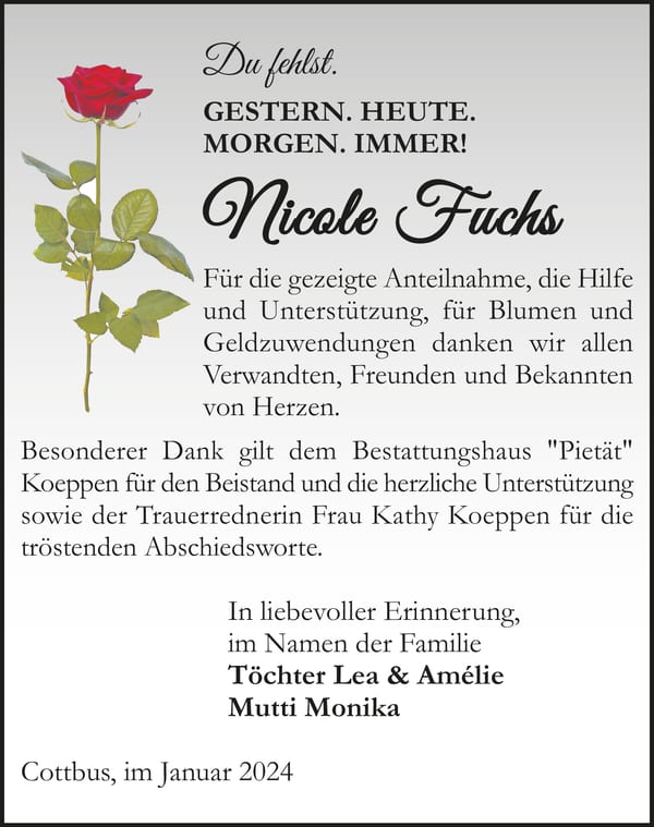 Traueranzeige Nicole Fuchs