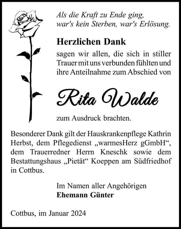 Danksagung Rita Walde