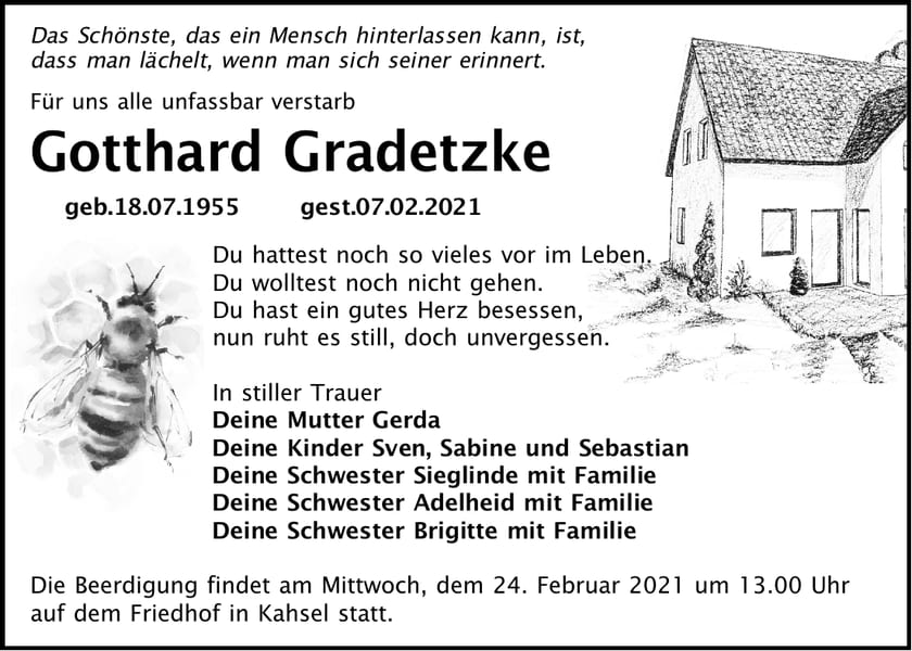 Traueranzeige Gotthard Gradetzke