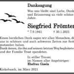 Danksagung Siegfried Frömter