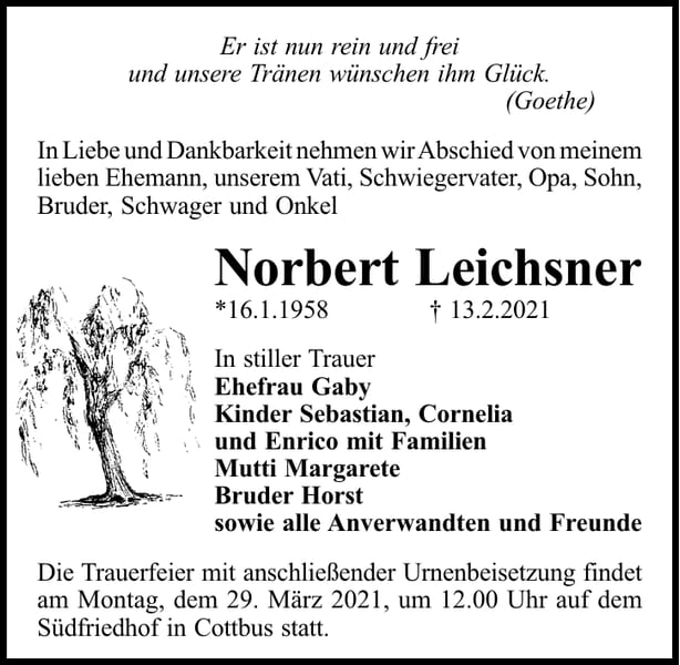 Traueranzeige Norbert Leichsner