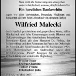 Danksagung Wilfried Malecki