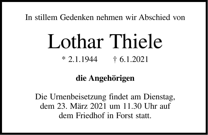 Traueranzeige Lothar Thiele