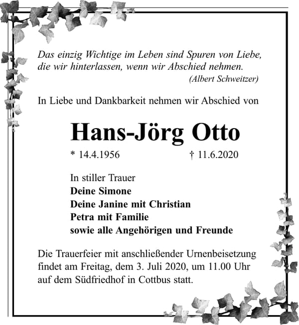 Traueranzeige Hans-Jörg Otto
