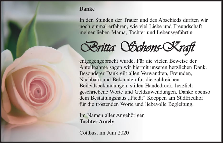 Traueranzeige Britta Schons-Kraft