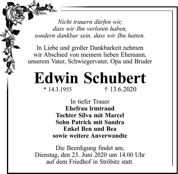 Traueranzeige Edwin Schubert