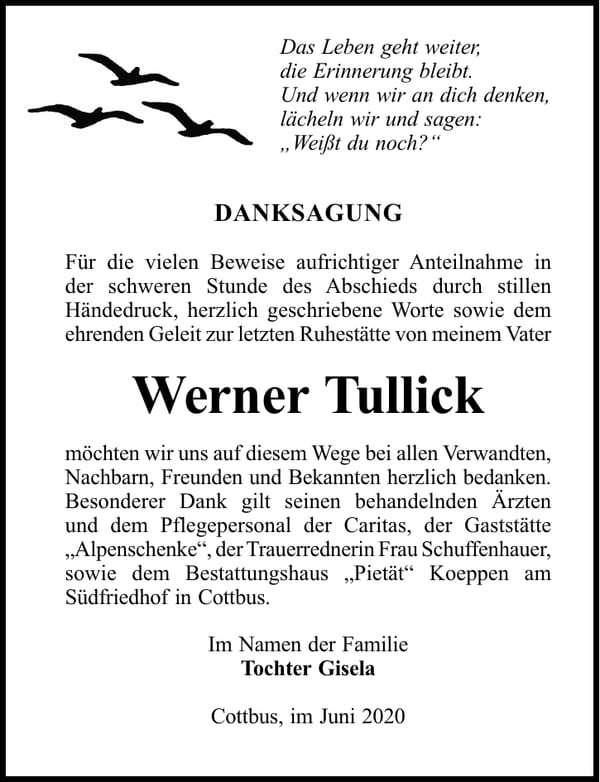 Traueranzeige Werner Tullick