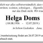 Traueranzeige Helga Doms, geb. Plettig
