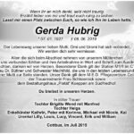 Danksagung Gerda Hubrig