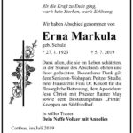 Danksagung Erna Markula, geb. Schulz