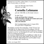 Traueranzeige Cornelia Lehmann