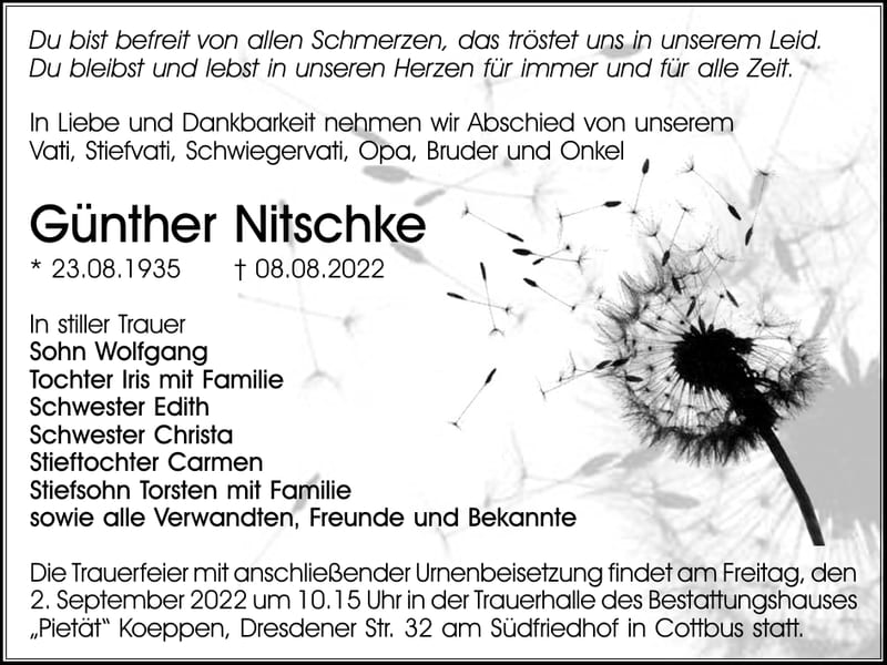 Traueranzeige Günther Nitschke