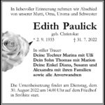 Traueranzeige Edith Paulick, geb. Christokat