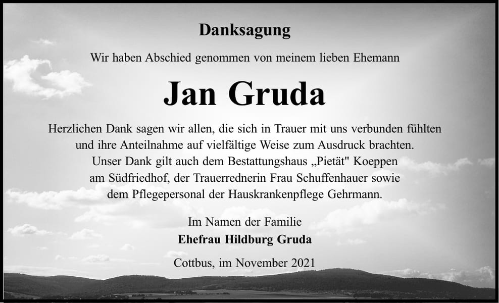 Danksagung Jan Gruda