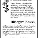 Danksagung Hildegard Koslick