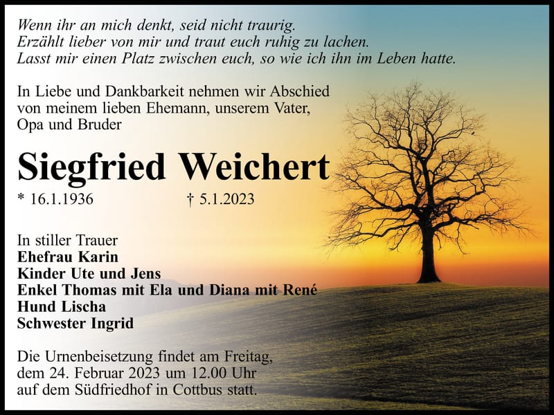 Traueranzeige Siegfried Weichert