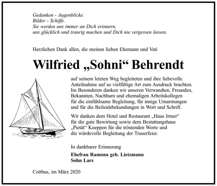 Danksagung Wilfried „Sohni“ Behrendt
