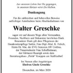 Danksagung Walter Greschke