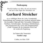 Danksagung Gerhard Streicher