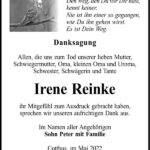 Danksagung Irene Reinke