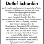 Danksagung Detlef Schankin
