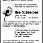 Traueranzeige Ilse Schreiber, geb. Winkler