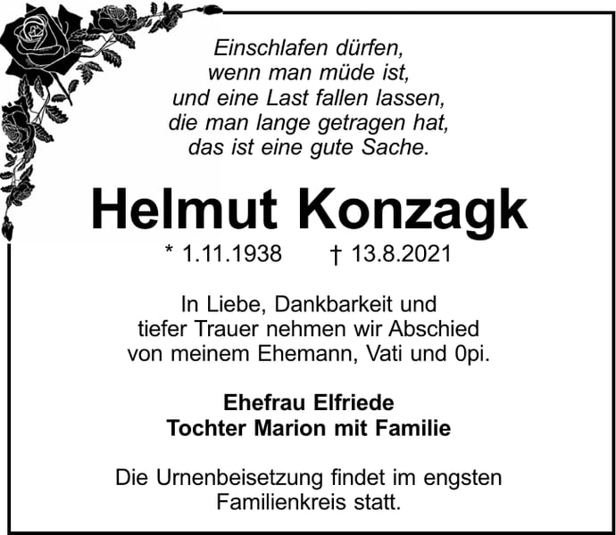 Traueranzeige Helmut Konzagk