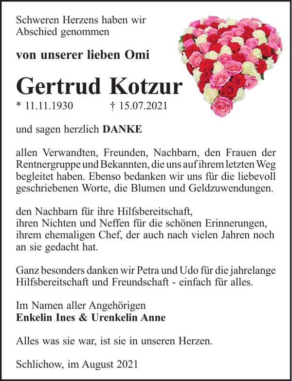Danksagung Gertrud Kotzur