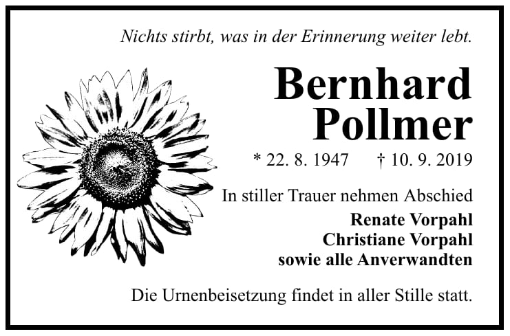 Traueranzeige Bernhard Pollmer