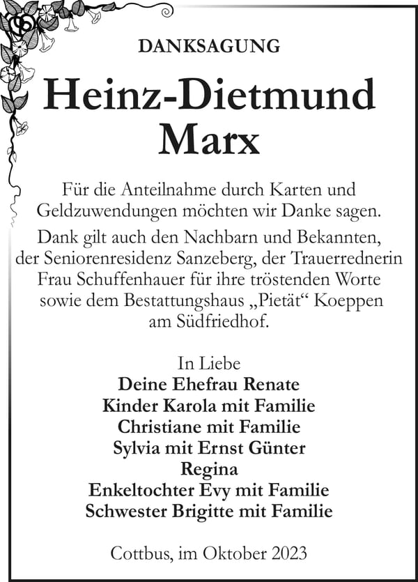 Danksagung Heinz-Dietmund Marx