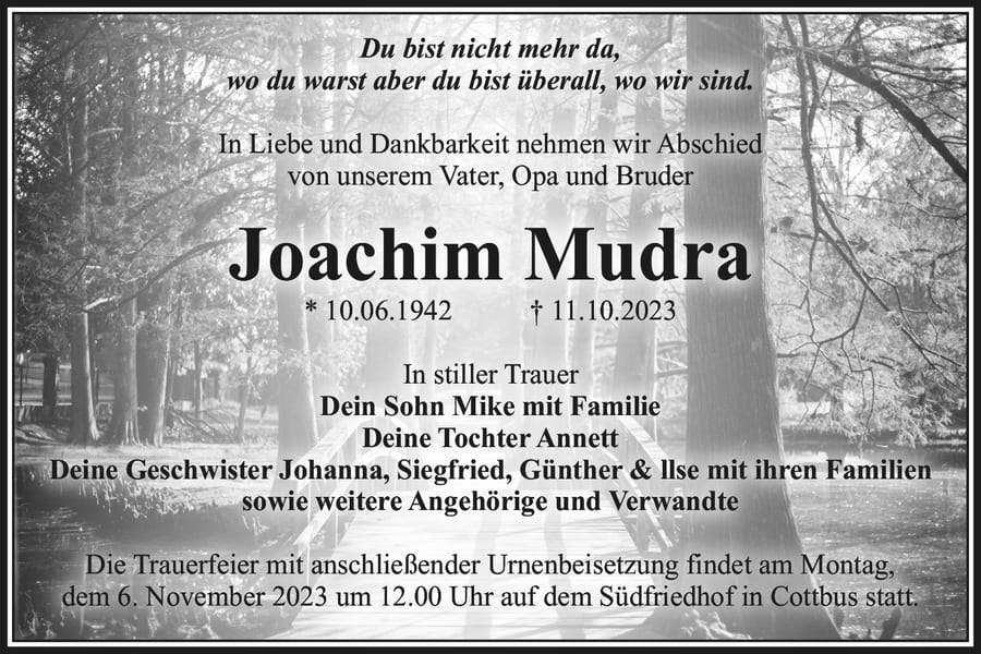 Traueranzeige Joachim Mudra
