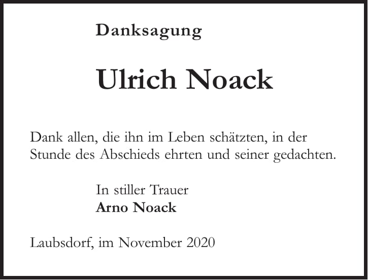 Danksagung Ulrich Noack