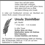 Traueranzeige Ursula Steinhilber, geb. Nasdal