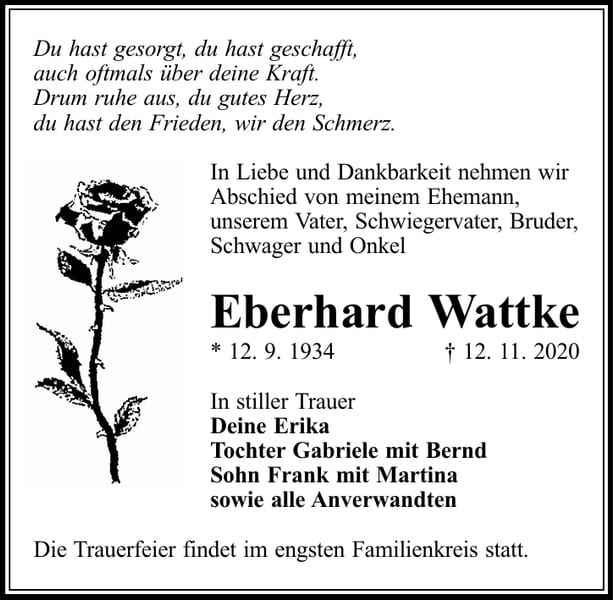 Traueranzeige Eberhard Wattke
